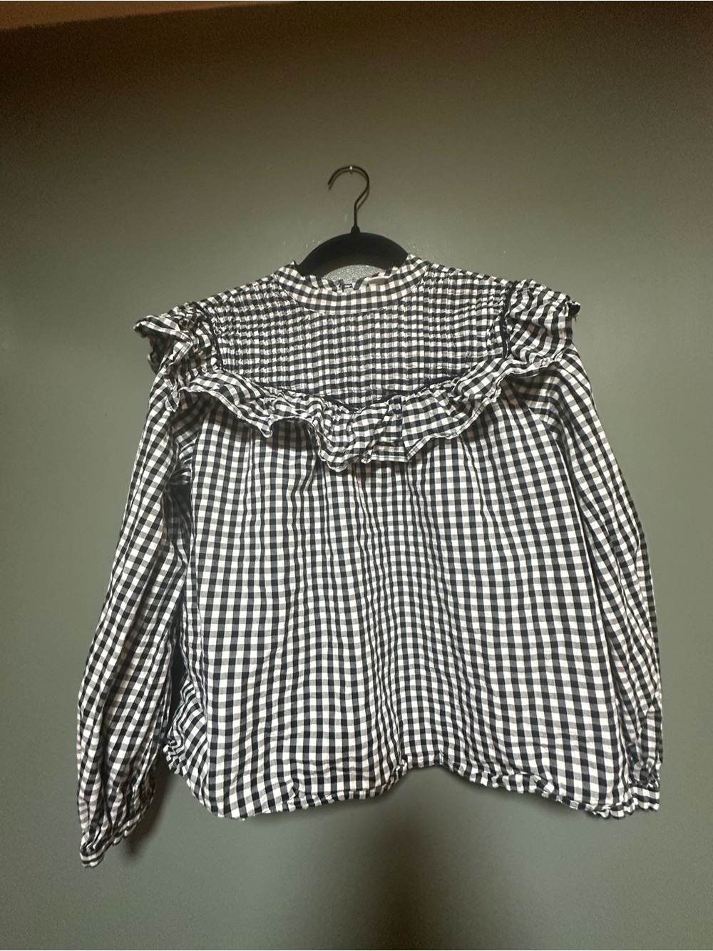 a new day Black and White Gingham Ruffle Yoke Blouse